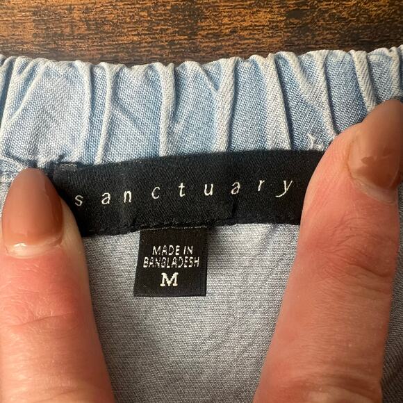 Sanctuary Womens Chambray Off the Shoulder Flare Sleeve Top Sz M Western Country - Picture 6 of 9